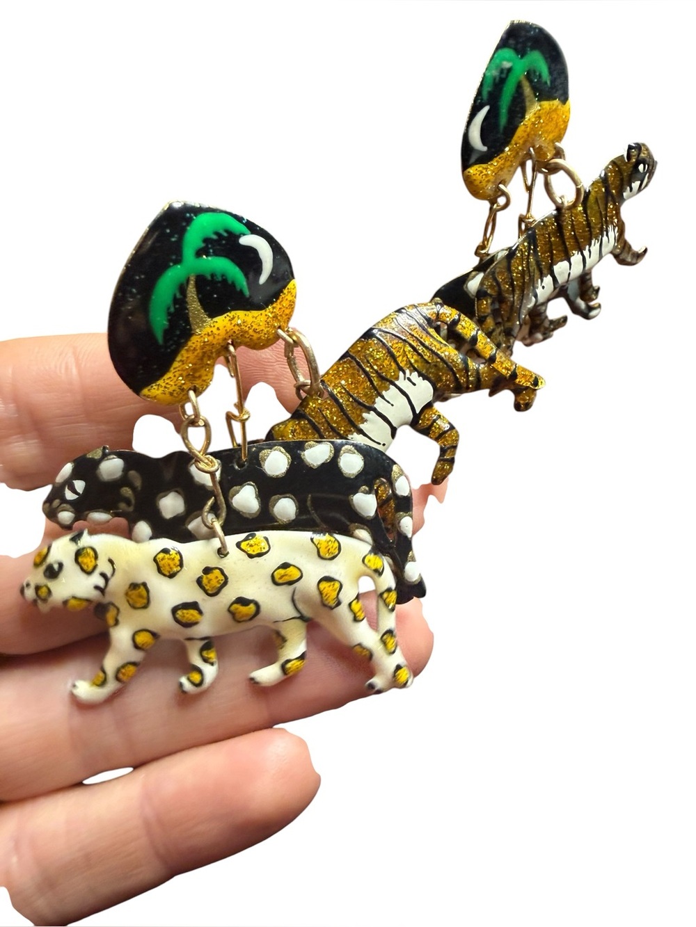 Rare Vintage Lunch at the Ritz Wild Cats “Cat Food” Safari Tiger Leopard Earring - Picture 5 of 9